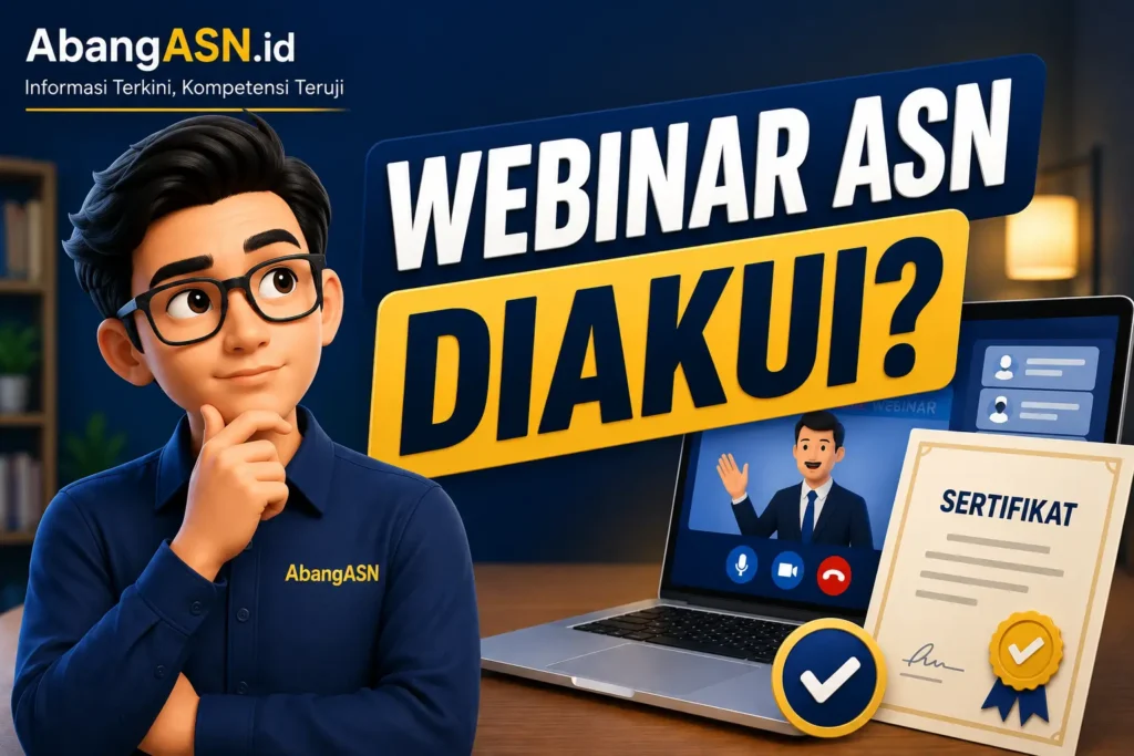 Ilustrasi ASN mengikuti webinar online dan sertifikat pengembangan kompetensi ASN berdasarkan aturan yang berlaku.